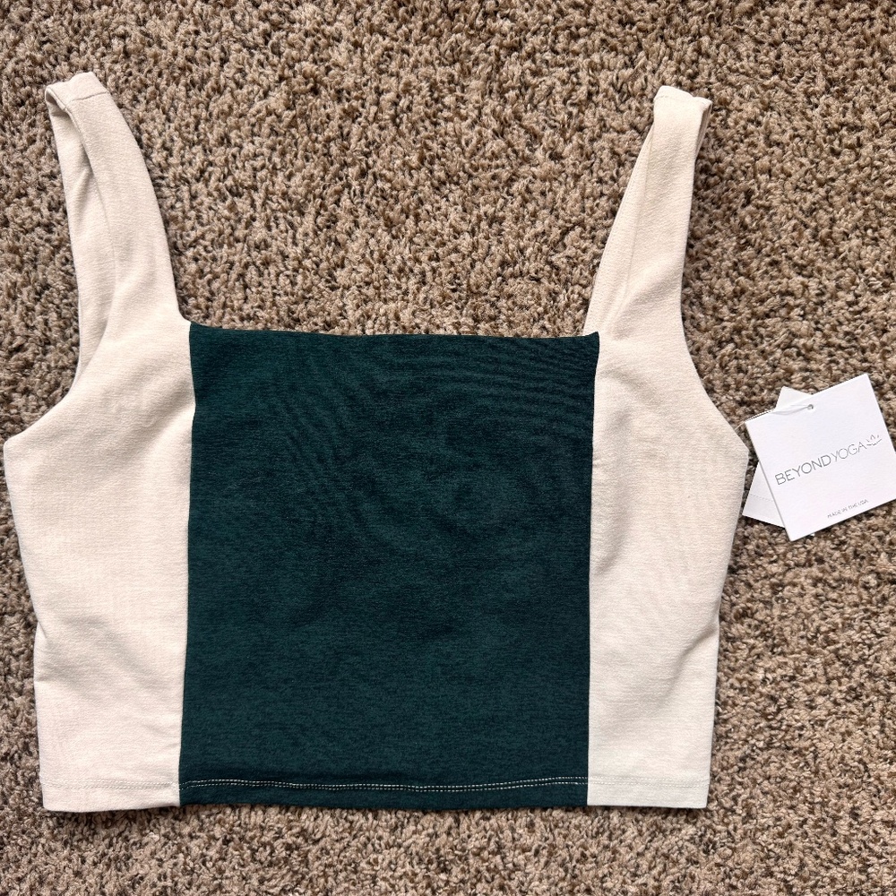 Beyond Yoga  Spacedye Vitality Colorblock Cropped Tank, Size Large, Green/Cream